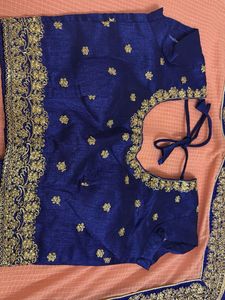 Peach &amp; Blue Saree with Blouse