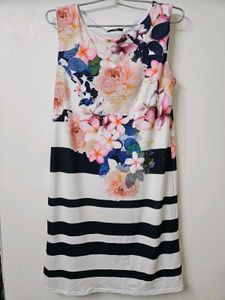 Wallis Brand IMPORTED Blue Stripes Floral Midi