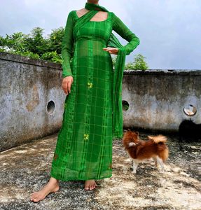 Slylish Green Checkered Kurta Set💚💚💚