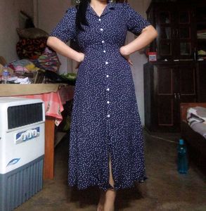 Navy Polka Dot Button-Down Dress