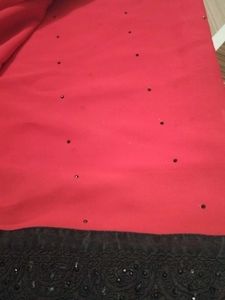 Red &amp; Black Embellished Saree