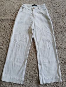 Flared Mid Waist White Denim