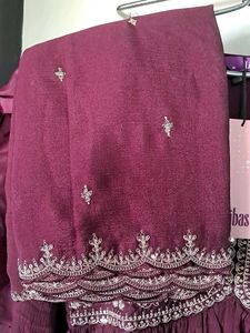 Libas Burgundy Embroidered Dress 3 Pcs