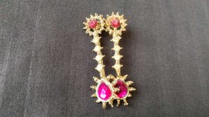 Vintage Gold Tone &amp; Ruby Red Rhinestone Dress Clip