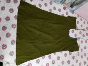 Pure Cotton Olive Green Embroidered Kurti