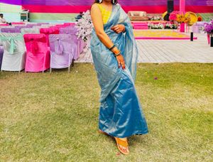 Elegant Blue Organza Saree without blouse