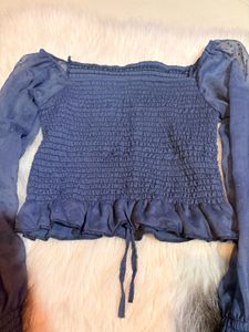 Blue Smocked Crop Top