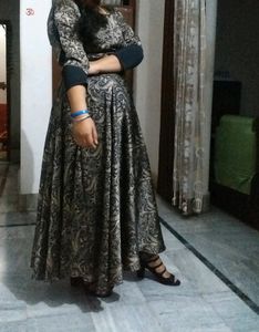 Dark Blue / Black Satin Silk Floor Length Dress