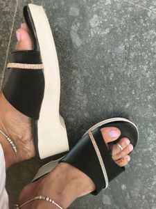 Black Rhinestone Slide Sandals