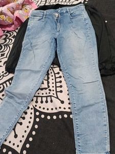 Combo Of Light Wash Jeans &amp; Black Top Set