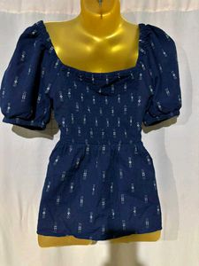 Navy Puff Sleeve Top