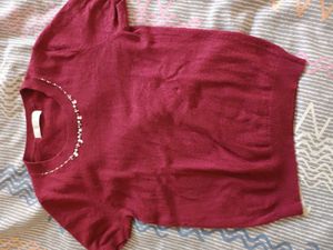 Women Burgundy Beaded Top