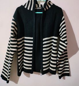 Woolen Black White Strip Jacket