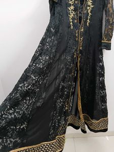 Elegant Black &amp; Gold Embroidered Gown Jacket