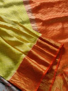 Lime Yellow And Orange Pure Kanchipuram Silk Saree