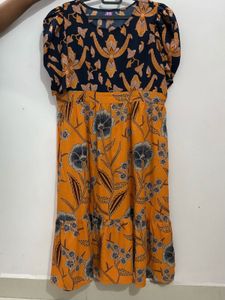 ATHENA - Mustard Yellow & Blue Floral Dress