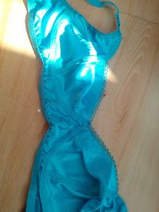 satin Turquoise Bra with Lace Detail