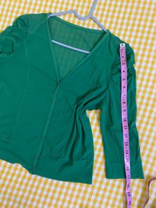 Sheer Green Button-Up Top Busy 36