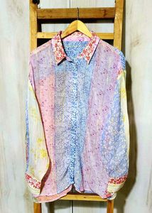 Floral Print Button-Down Shirt Size-52-over size