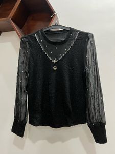 Black net Sleeve Top