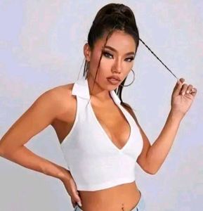 White Halter Crop Top