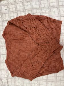 Rust Knit V-Neck Sweater