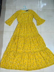 Floral Yellow Tiered Midi Dress