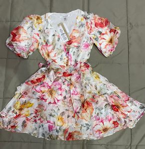 Forever New White &amp; Pink Floral Print SkaterDress