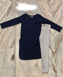 COMBO - NAVY BLUE TOP + GREY STRETCHABLE JEAN