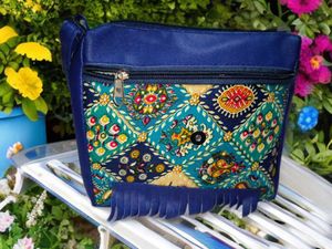 Blue Floral Accent Crossbody Bag