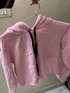Trendy Pink Cropped Hoodie with Drawstrings