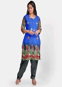Floral Blue Kurta Unstitched