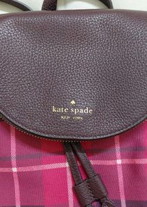 Kate Spade Burgundy Plaid Flap Backpack