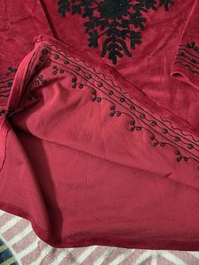 Embroidered Maroon Velvet Kurti