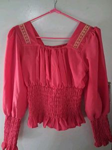 Coral Smocked Blouse