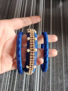 Blue &amp; Gold Silk Thread Bangles