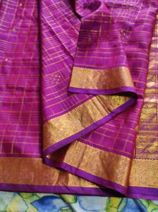 Purple & Gold Checkered Saree