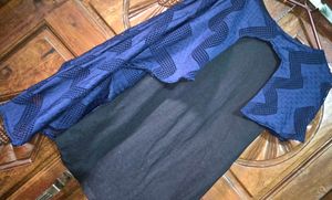 Elegant Navy Blue &amp; Black Dual Fabric Top