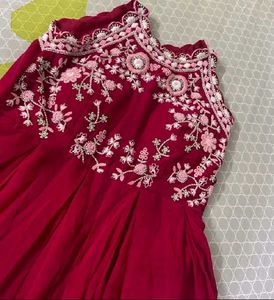 Elegant Pink Embroidered Beaded Gown Dress