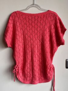 Coral Knit Top with Drawstrings