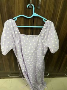 New mAx Polka Dot Square Neck Lavender Dress