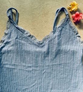 Blue Lace Trim Cami Top