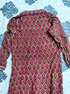 Libas Kurta Red Patterned Long Length