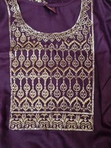 Purple &amp; Gold Embroidered Kurti Set
