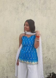 Backless Embodari Blue Kurti