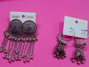 Boho Silver Drop Earrings Combo Of 2