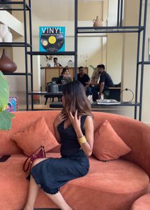 Black Denim Slit Midi Skirt