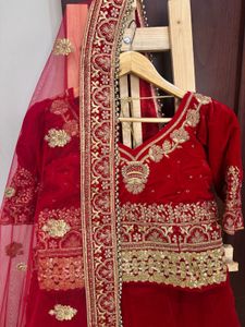 Red Velvet Embroidered Lehenga Choli
