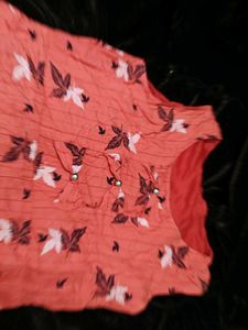Coral Leaf Print Sleeveless Dress