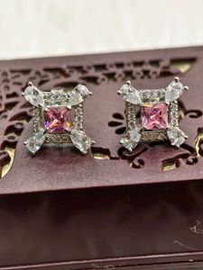Pink Stone Stud Earrings 925 Silver Sterling